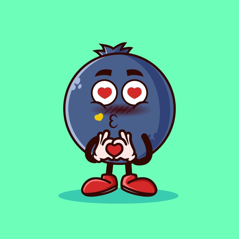 Cute Blueberry fruit character with love emote. Fruit character icon concept isolated. flat cartoon style Premium Vector
