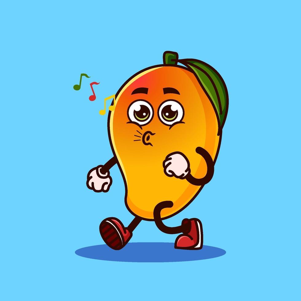 Cute Mango fruit character walking with happy face. Fruit character icon concept isolated. flat cartoon style Premium Vector