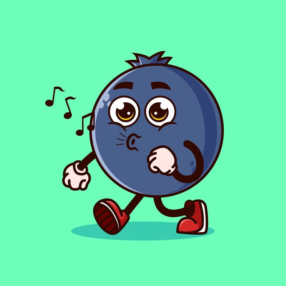 lindo personaje de fruta de arándano caminando con cara feliz. concepto de icono de personaje de fruta aislado. estilo de dibujos animados plana vector premium