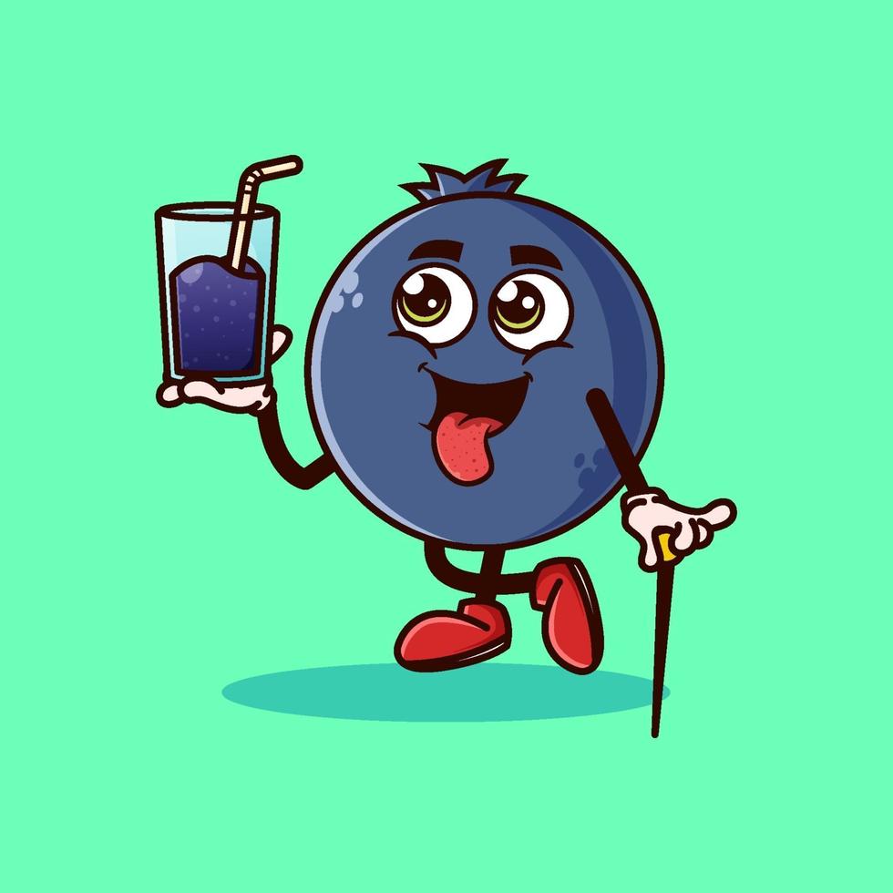 Cute Blueberry fruit character with Blueberry  juice on hand. Fruit character icon concept isolated. flat cartoon style Premium Vector