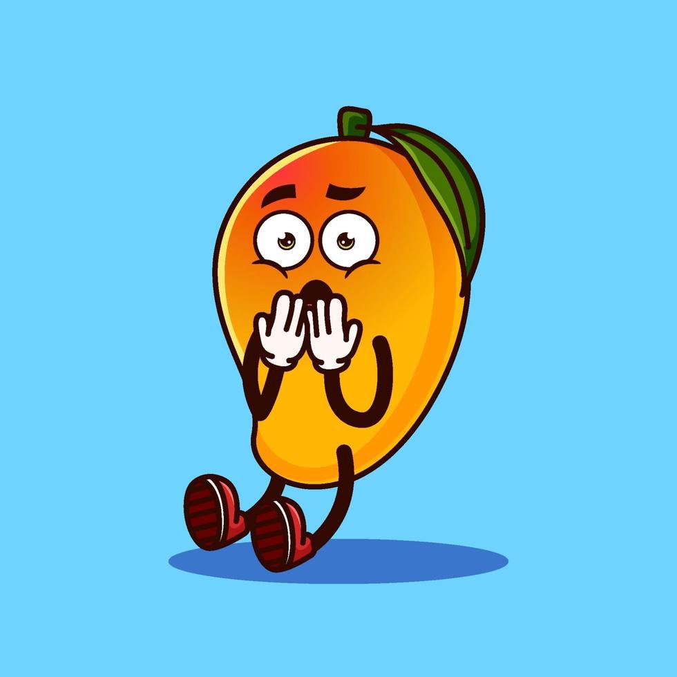 lindo personaje de fruta de mango sorprendido. concepto de icono de personaje de fruta aislado. pegatina emoji. vector de estilo de dibujos animados plana