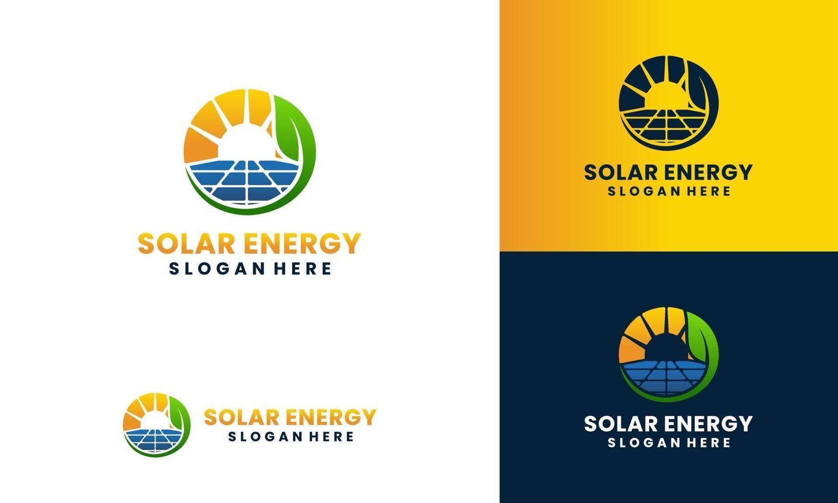 solar panel and sun energy logo with leaf concept logo design template vector