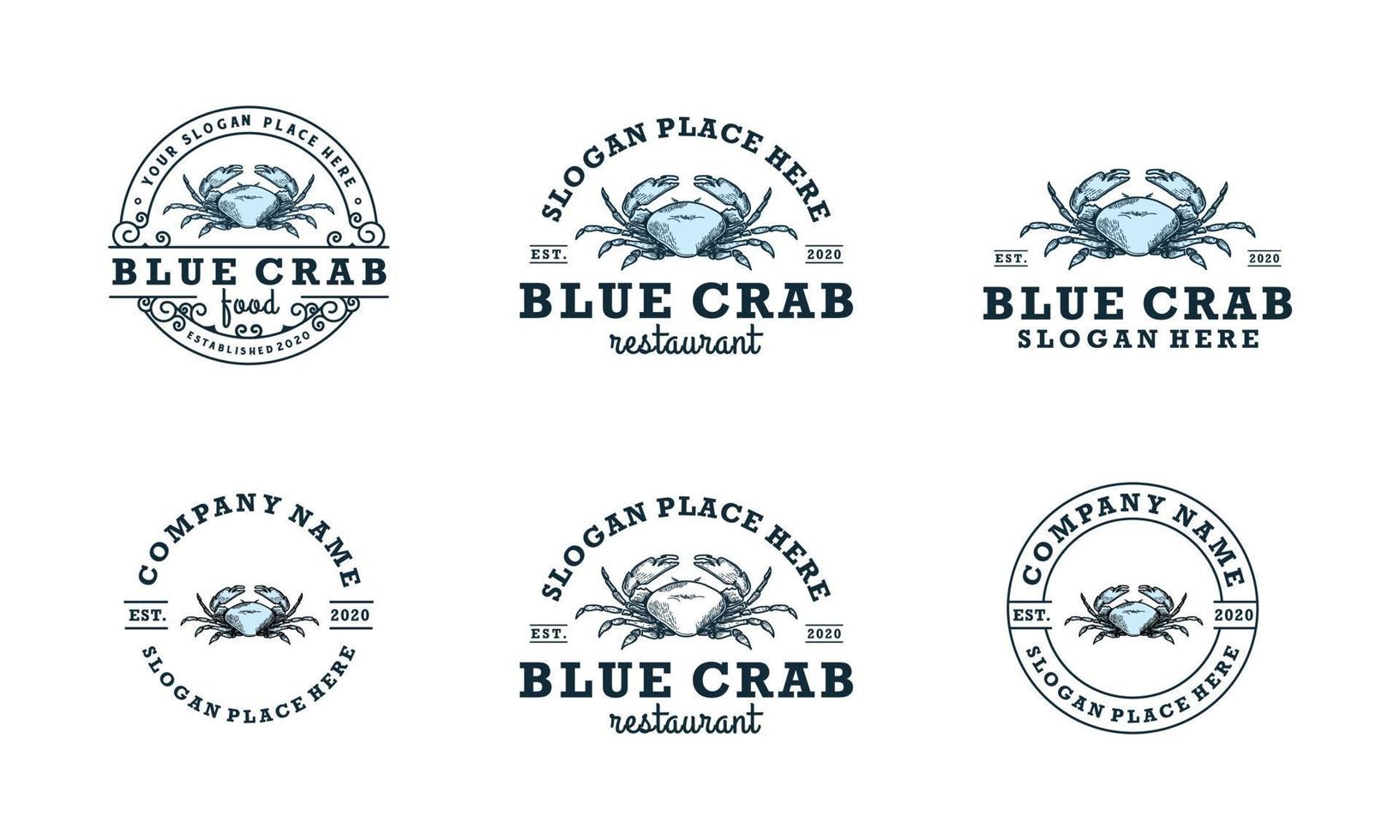 hand drawn crabs sign, symbol, classic crab logo design template collections vector