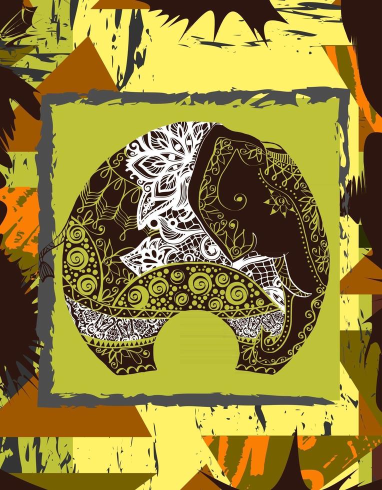 Vector illustration with the elephant for t-shirts, posters, card and other uses. Boho chic. Ethnic style.