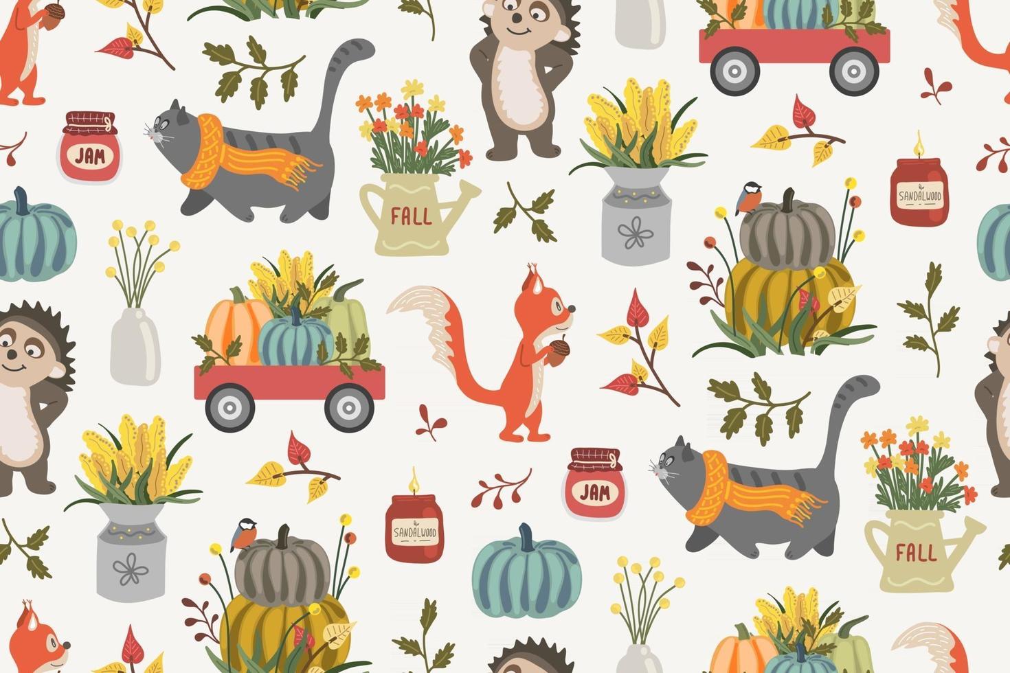 lindo otoño de patrones sin fisuras. Fondo de vector infantil.