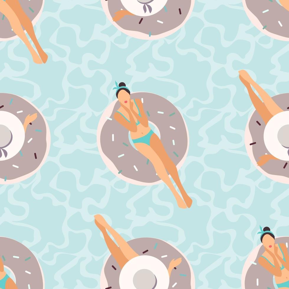 Seamless pattern with beautiful girls in pool. vector