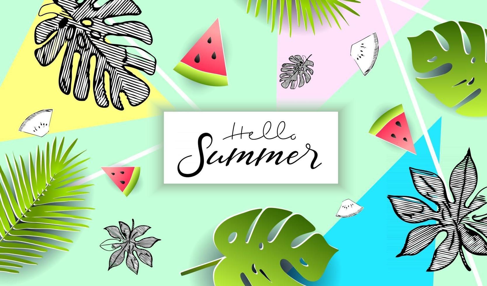 Vector summer poster. Paper cut style. Hello summer.