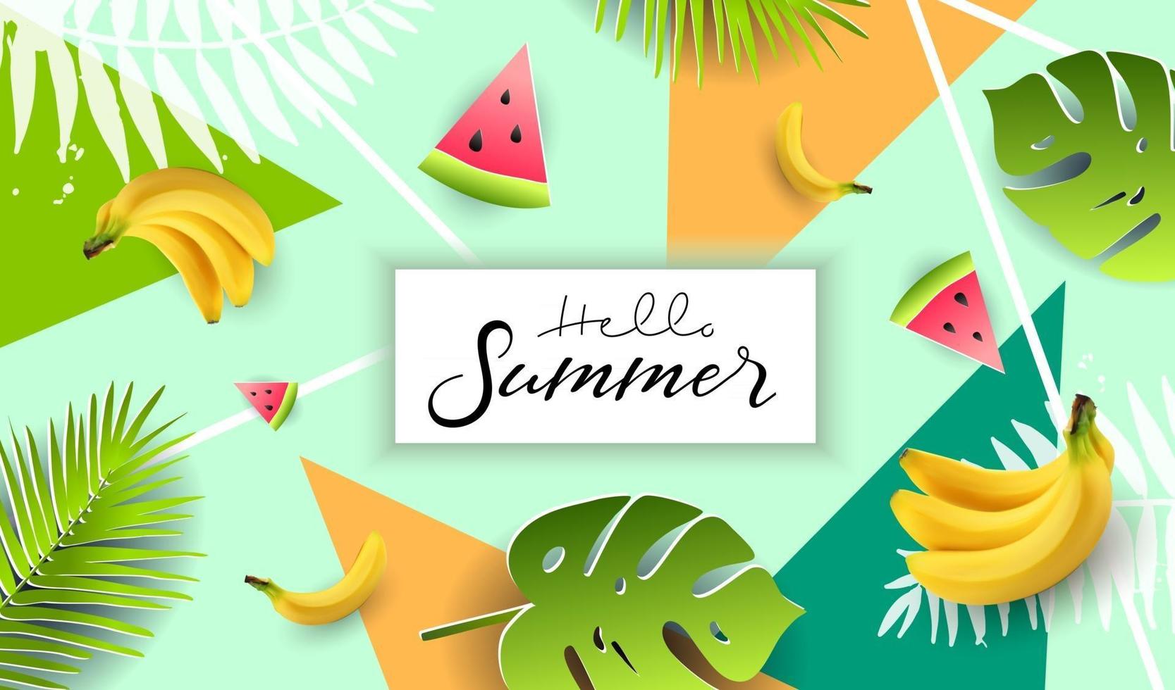 Vector summer poster. Paper cut style. Hello summer.