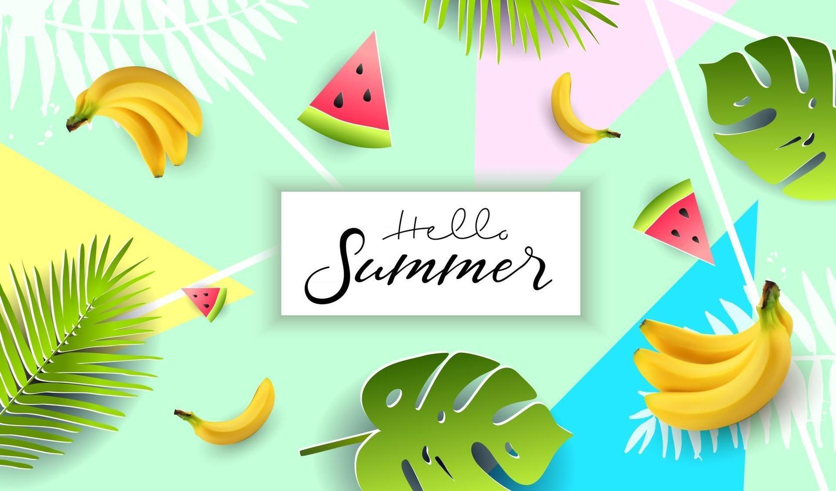 Vector summer poster. Paper cut style. Hello summer.