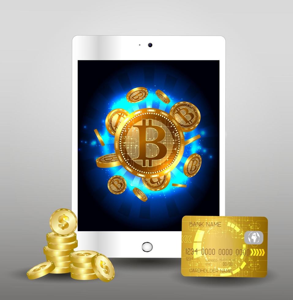 Futuristic digital background with bitcoin to tablet . The concept of a technological network. vector