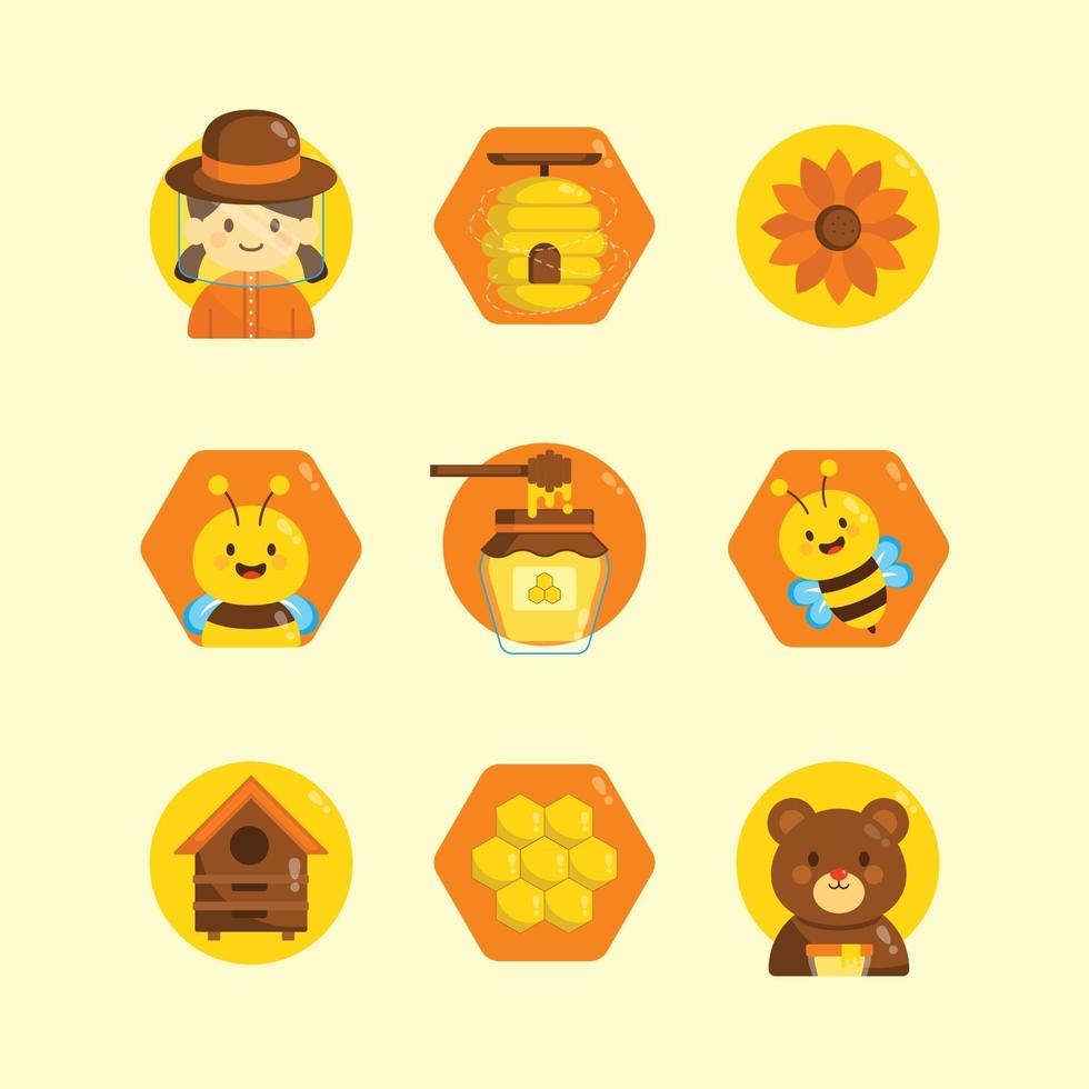 Honey Bee Stickers Set vector