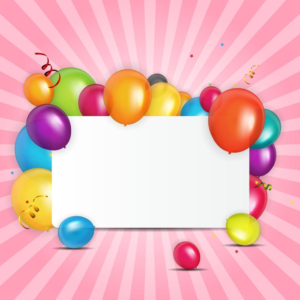 Color glossy balloons birthday card background Vector Illustration