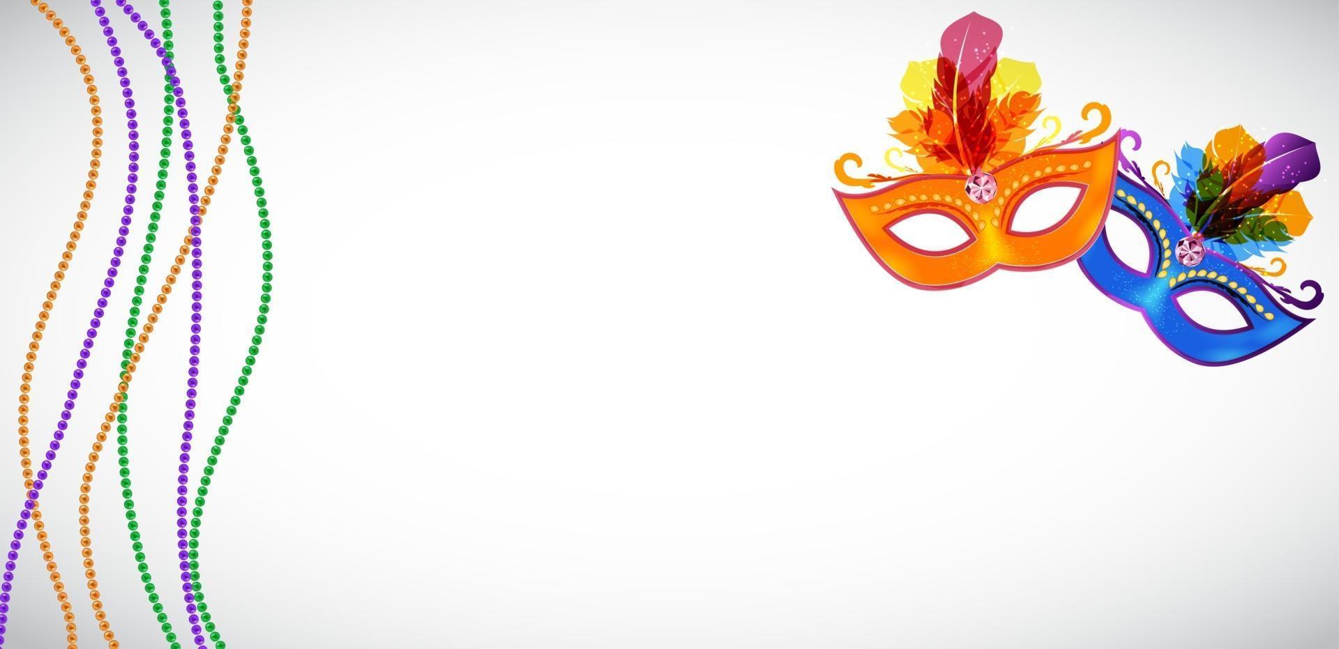 Greeting card template with beads for Mardi Gras for decoration and covering. Vector Illustration