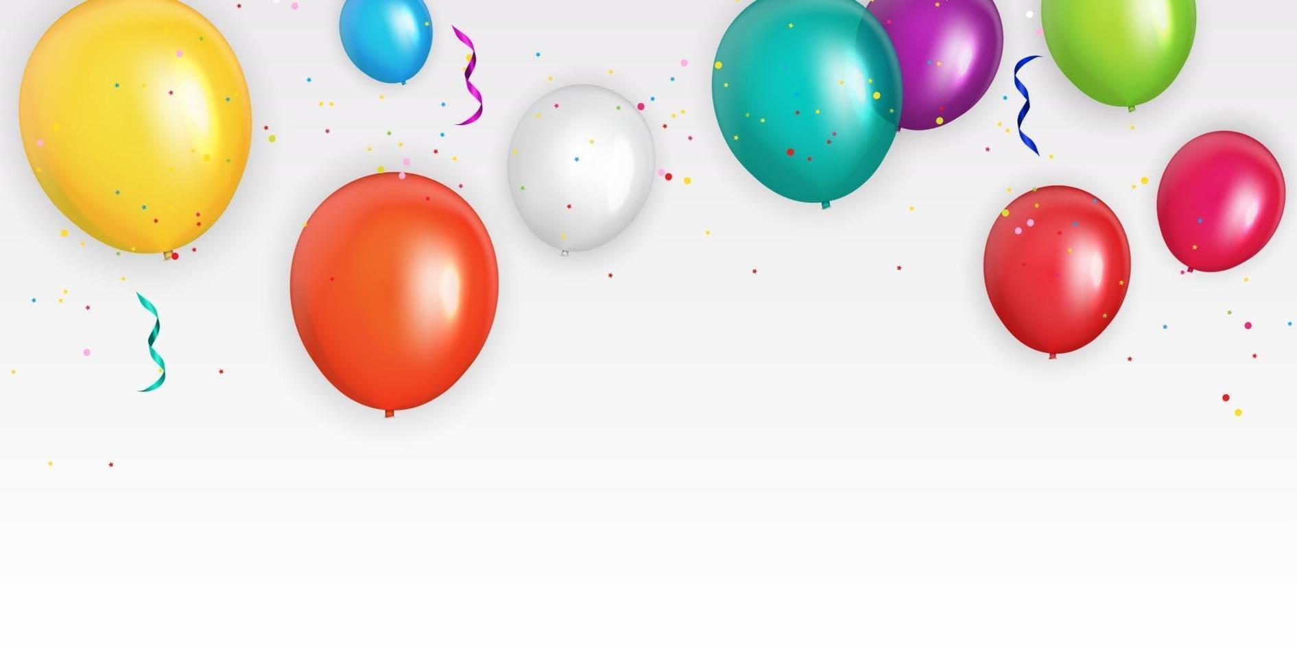 Grupo de fondo de globos de helio brillante de color. conjunto de globos para cumpleaños, aniversario, decoraciones para fiestas de celebración. ilustración vectorial vector