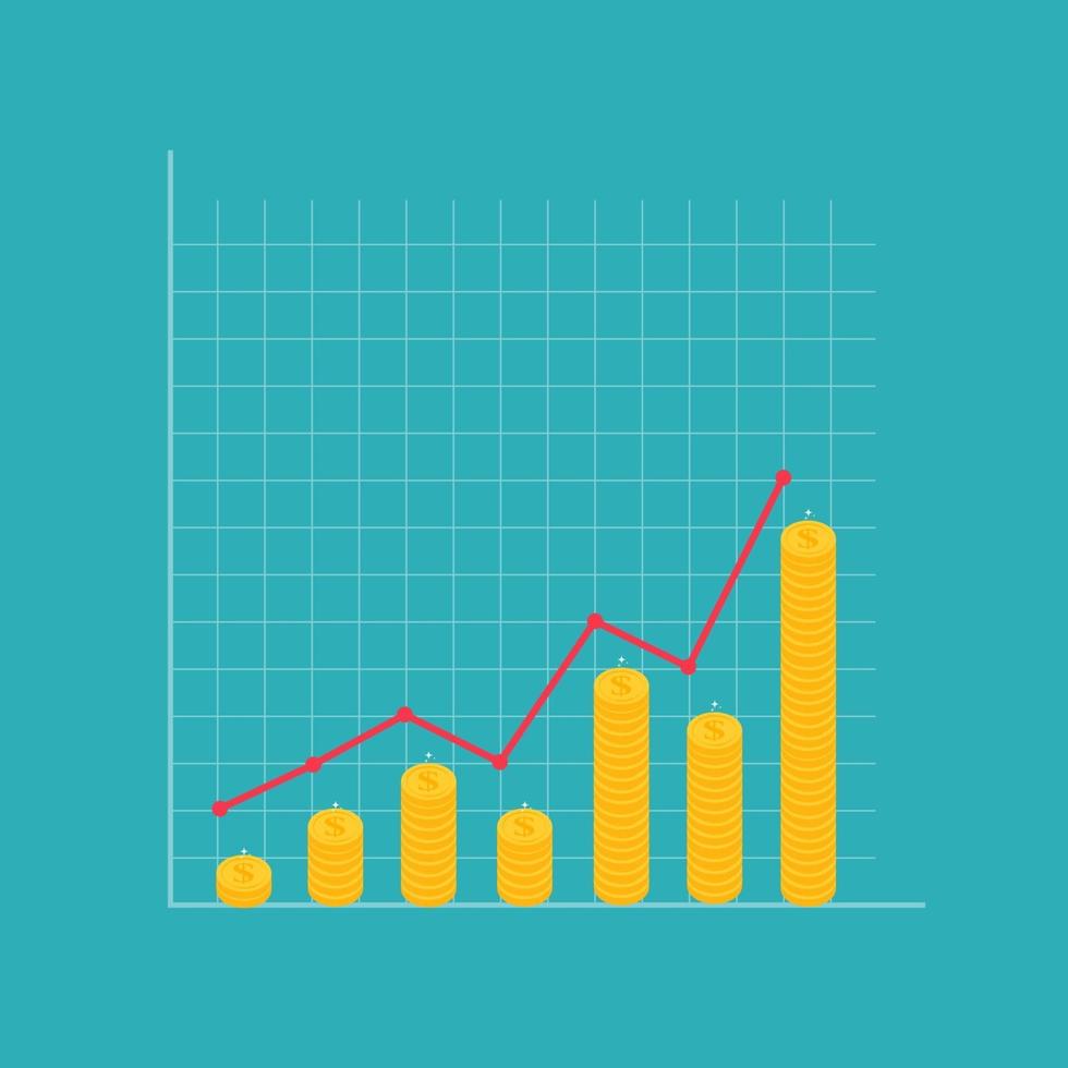 Financial growth concept. Finance performance of return on investment ROI  with arrow.  Vector Illustration