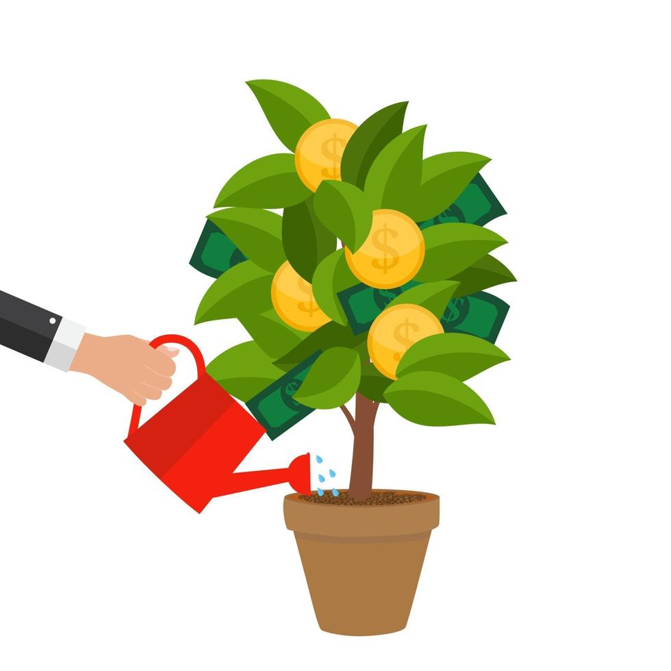 Financial concept. Money tree - symbol of successful business.  Vector Illustration