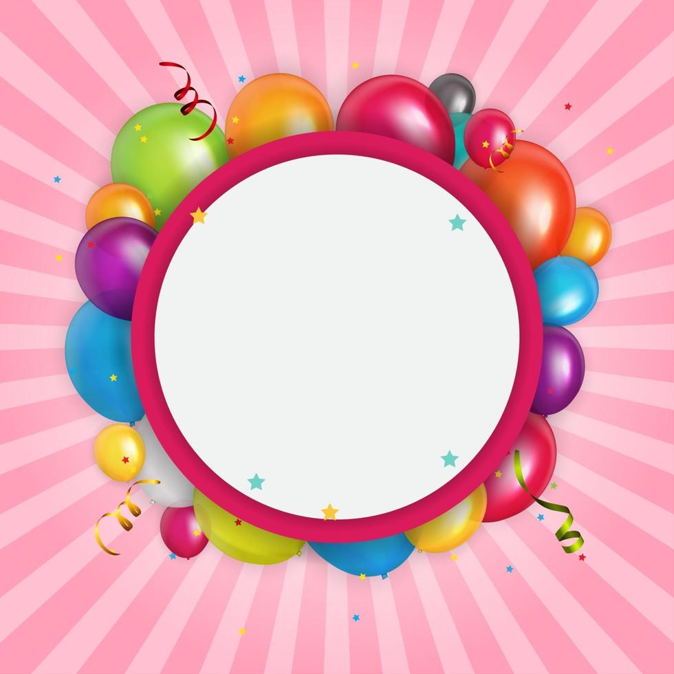 Color glossy balloons birthday card background Vector Illustration