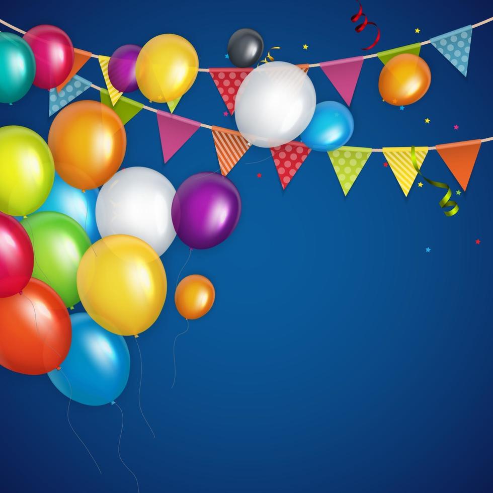 Color Glossy Happy Birthday Balloons Banner Background Vector Illustration