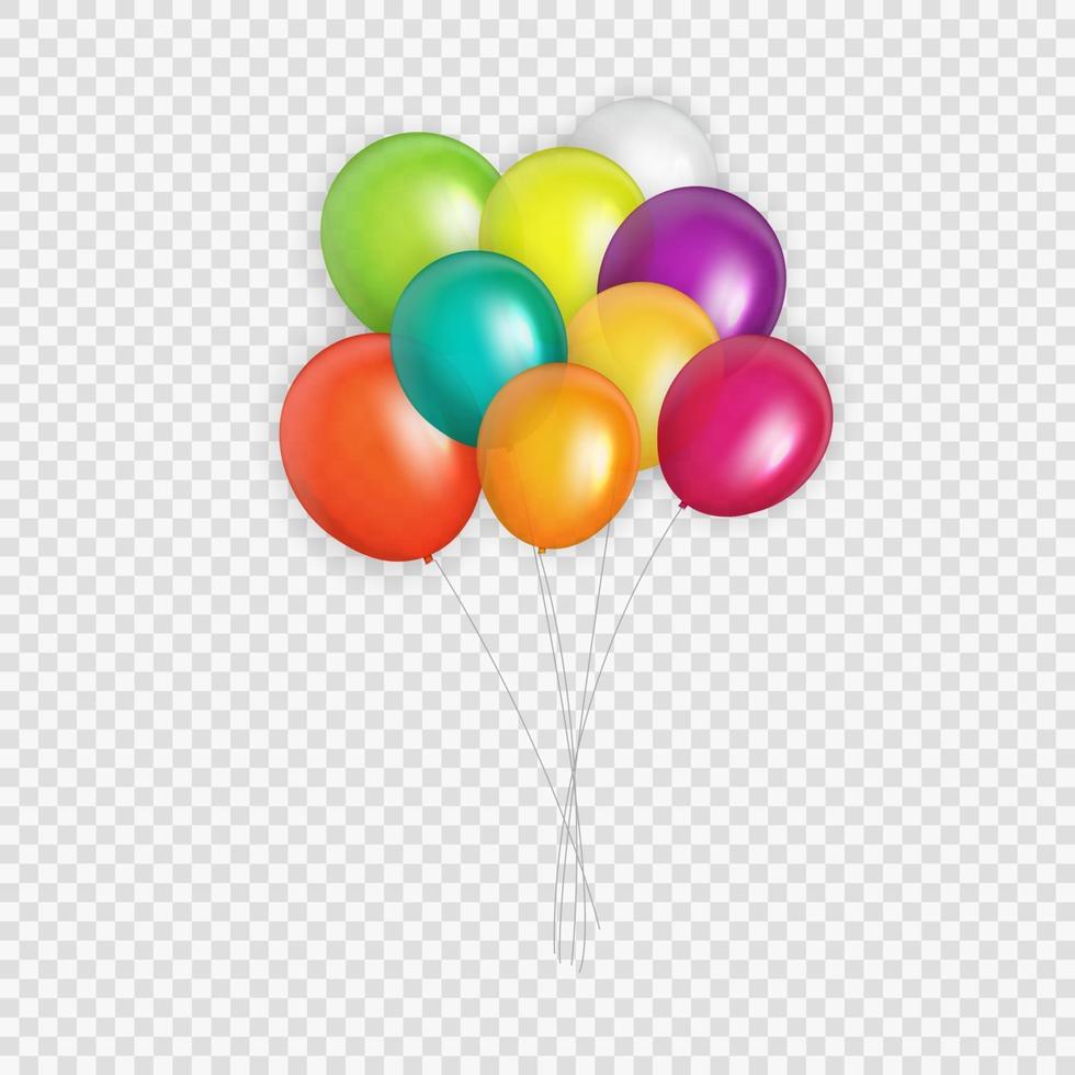 Grupo de fondo de globos de helio brillante de color. conjunto de globos para cumpleaños, aniversario, decoraciones para fiestas de celebración. ilustración vectorial vector