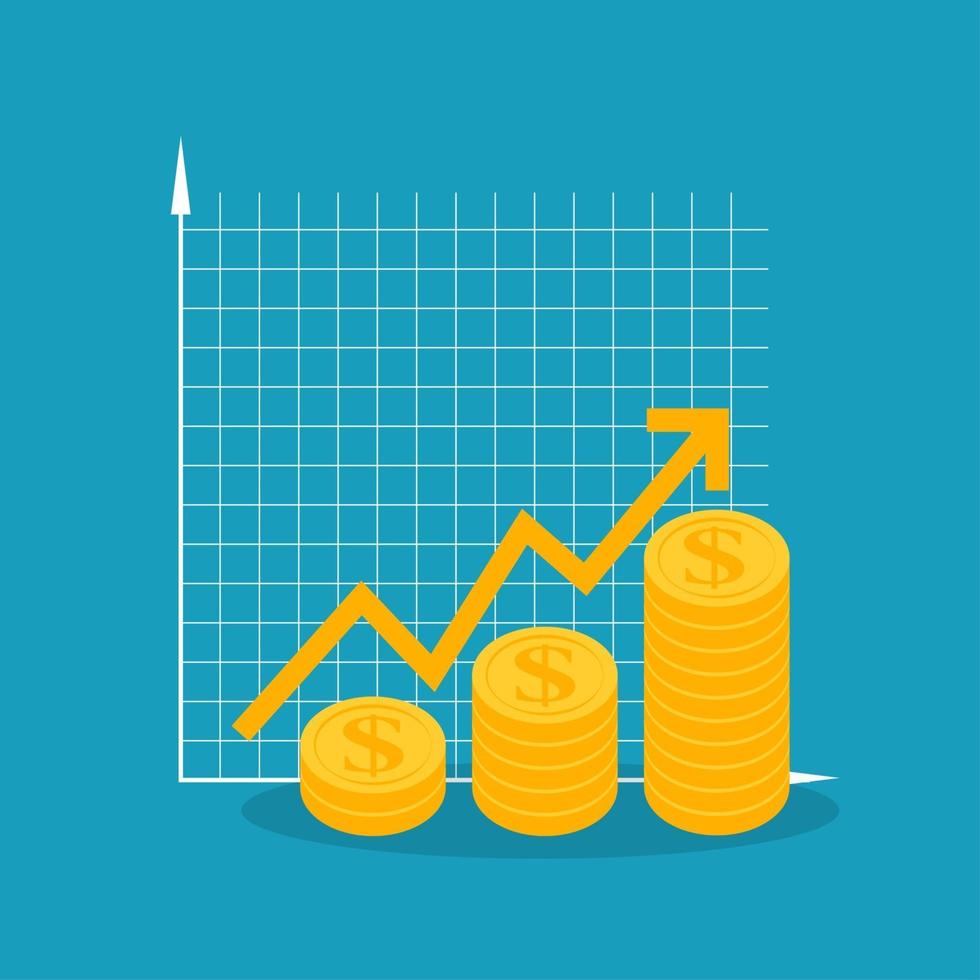 Financial growth concept. Finance performance of return on investment ROI  with arrow.  Vector Illustration