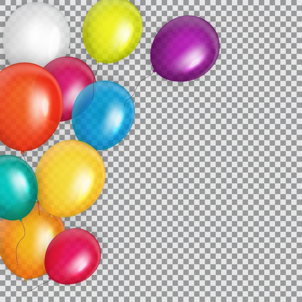 Group of Colour Glossy Helium Balloons Background. Set of  Balloons for Birthday, Anniversary, Celebration  Party Decorations. Vector Illustration