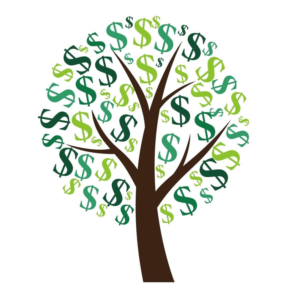 Financial concept. Money tree - symbol of successful business.  Vector Illustration