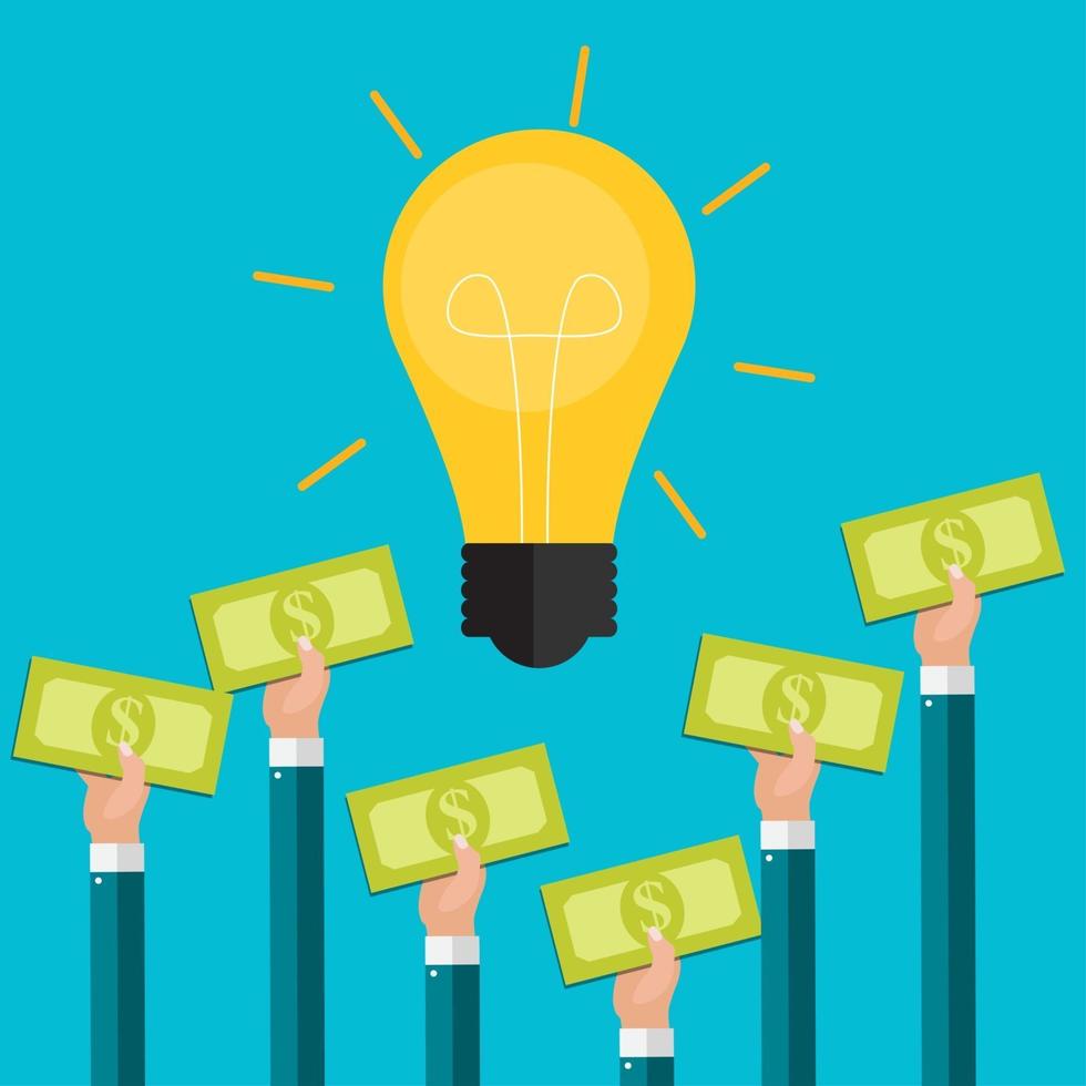 Hand holds money and light bulb. Investing in innovation concept. Modern flat design graphics. Vector illustration