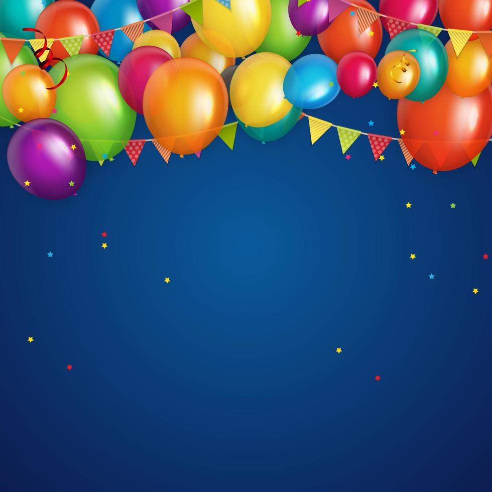 Color Glossy Happy Birthday Balloons Banner Background Vector Illustration