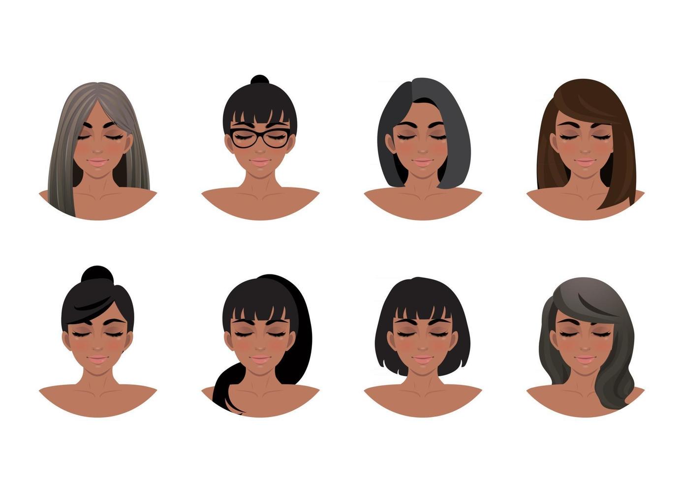 Colección de peinados de mujeres afroamericanas. Ilustración de vector de avatares de mujeres negras