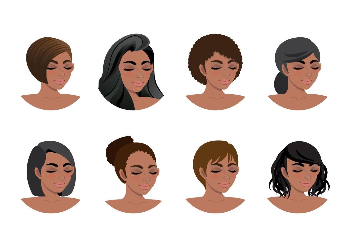 African American women hair styles collection. Black Women 3-4 view avatars vector illustration