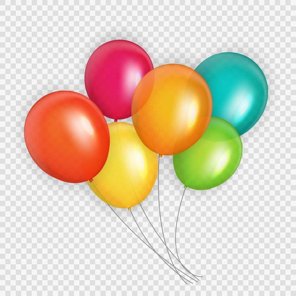 Group of Colour Glossy Helium Balloons Background. Set of  Balloons for Birthday, Anniversary, Celebration  Party Decorations. Vector Illustration