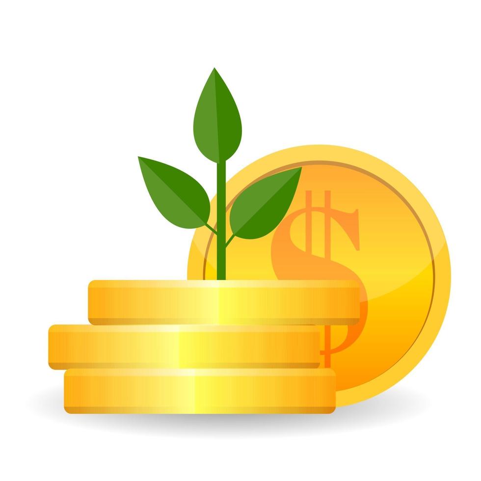 Growing money tree with Gold coins on branches icon. Symbol of wealth and Business success. Vector illustration