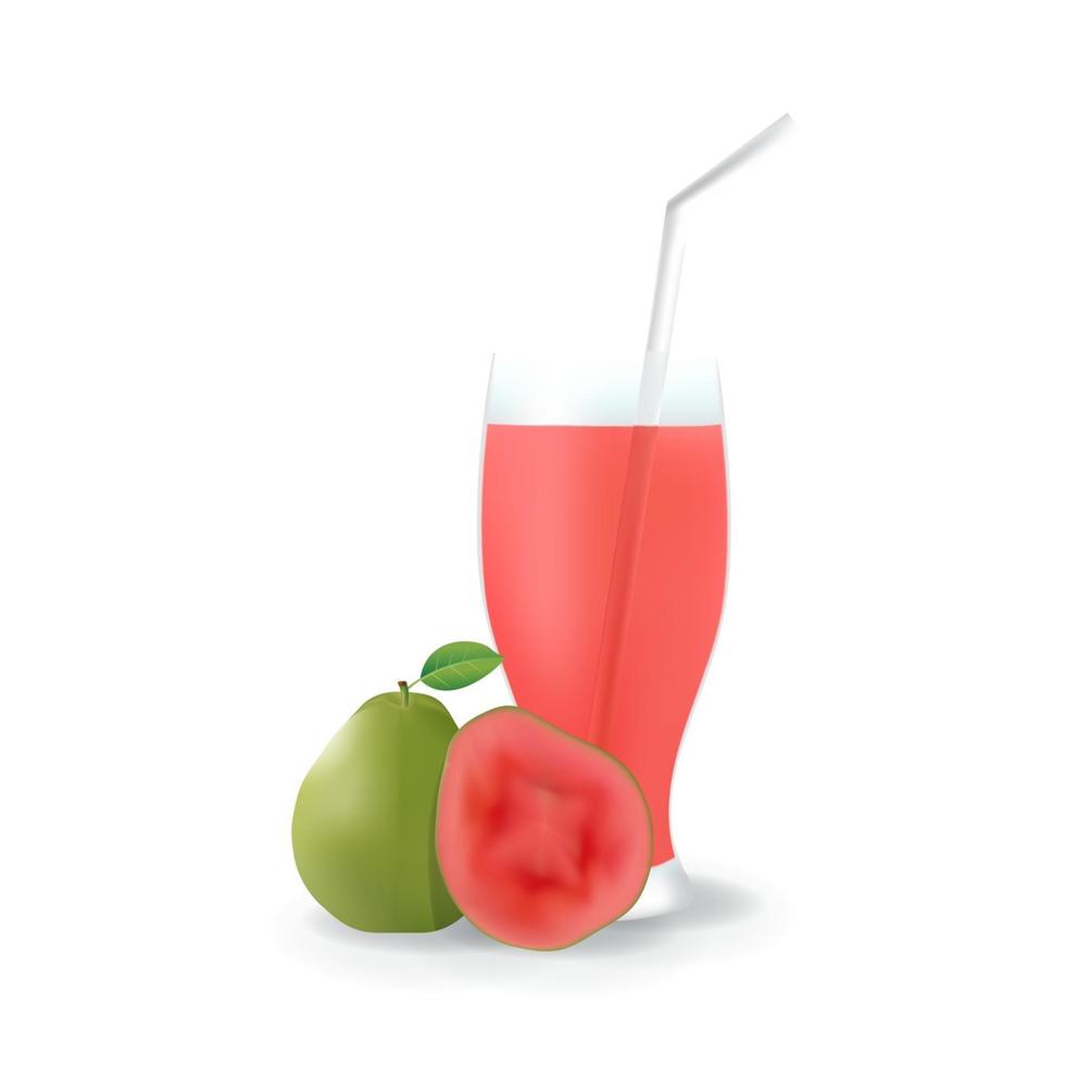jugo de fruta de guayaba realista en vidrio paja ilustración de bebida orgánica saludable vector