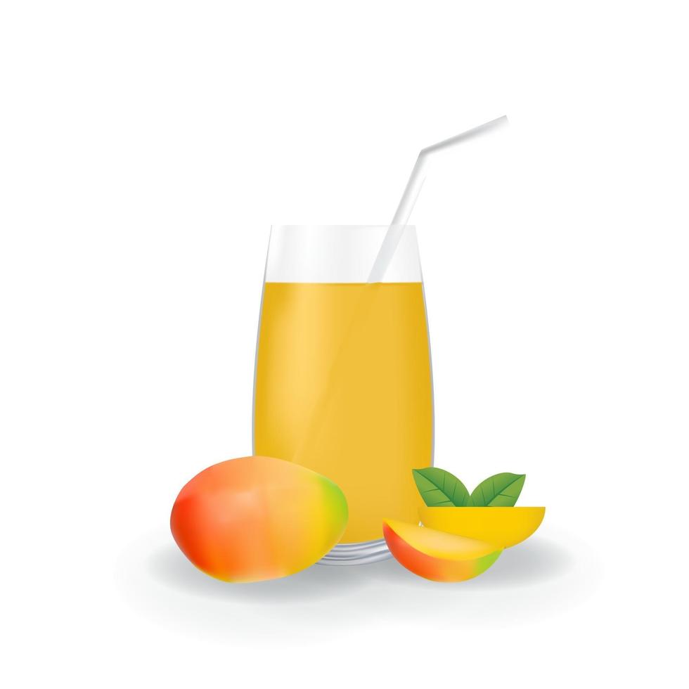 Realistic Mango Fruit Juice in Glass Straw Healthy Organic Drink Illustration vector