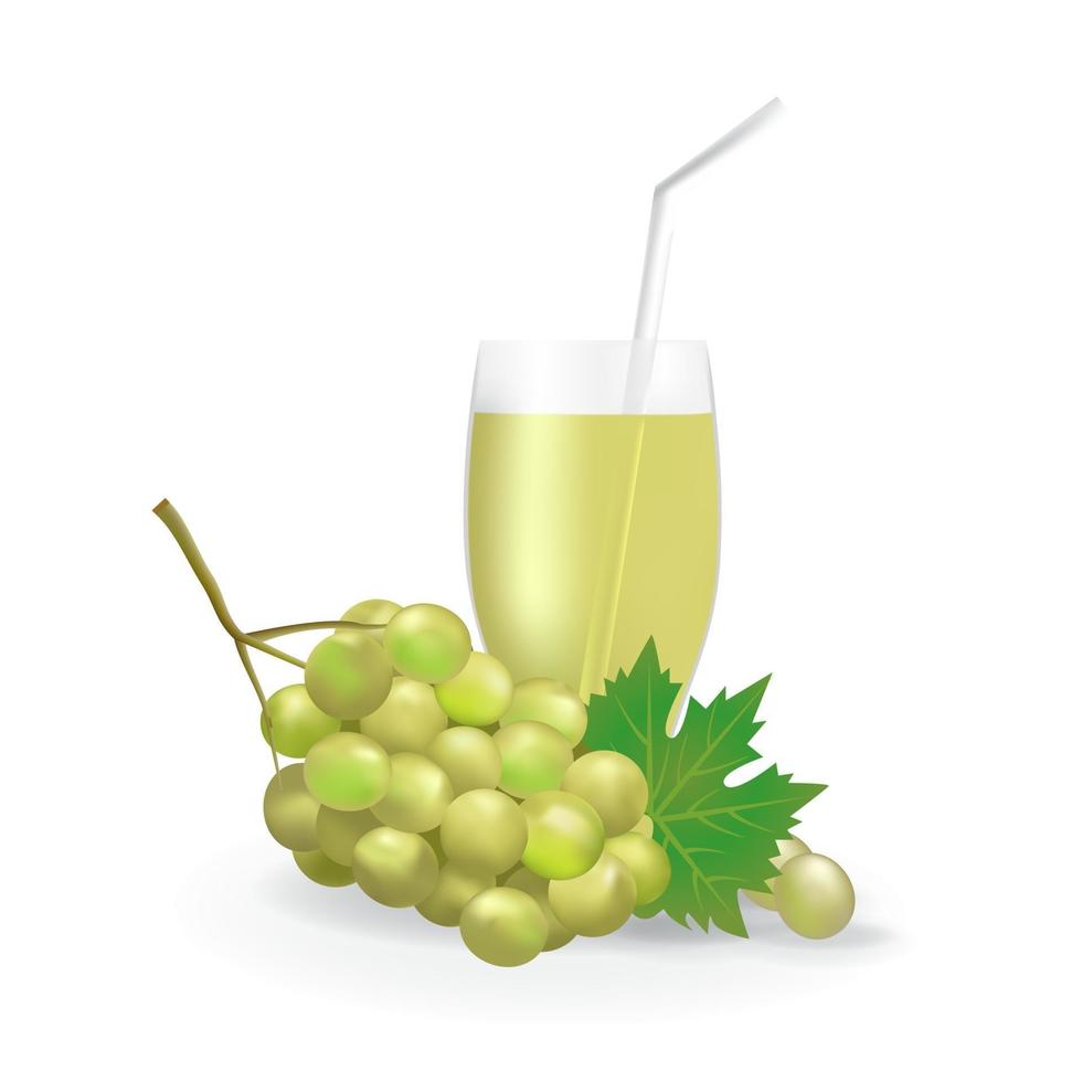 Realistic Green Grape Fruit Juice in Glass Straw Healthy Organic Drink Illustration vector