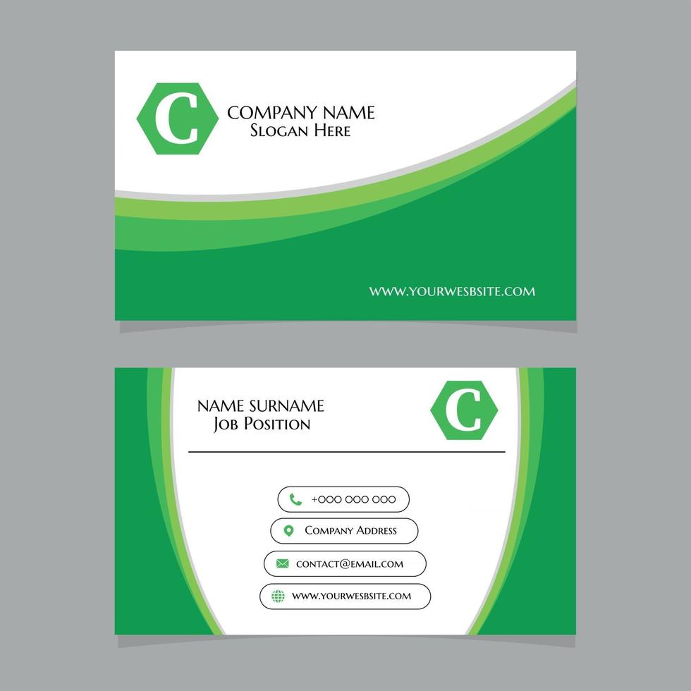 Business card with green linear shapes vector