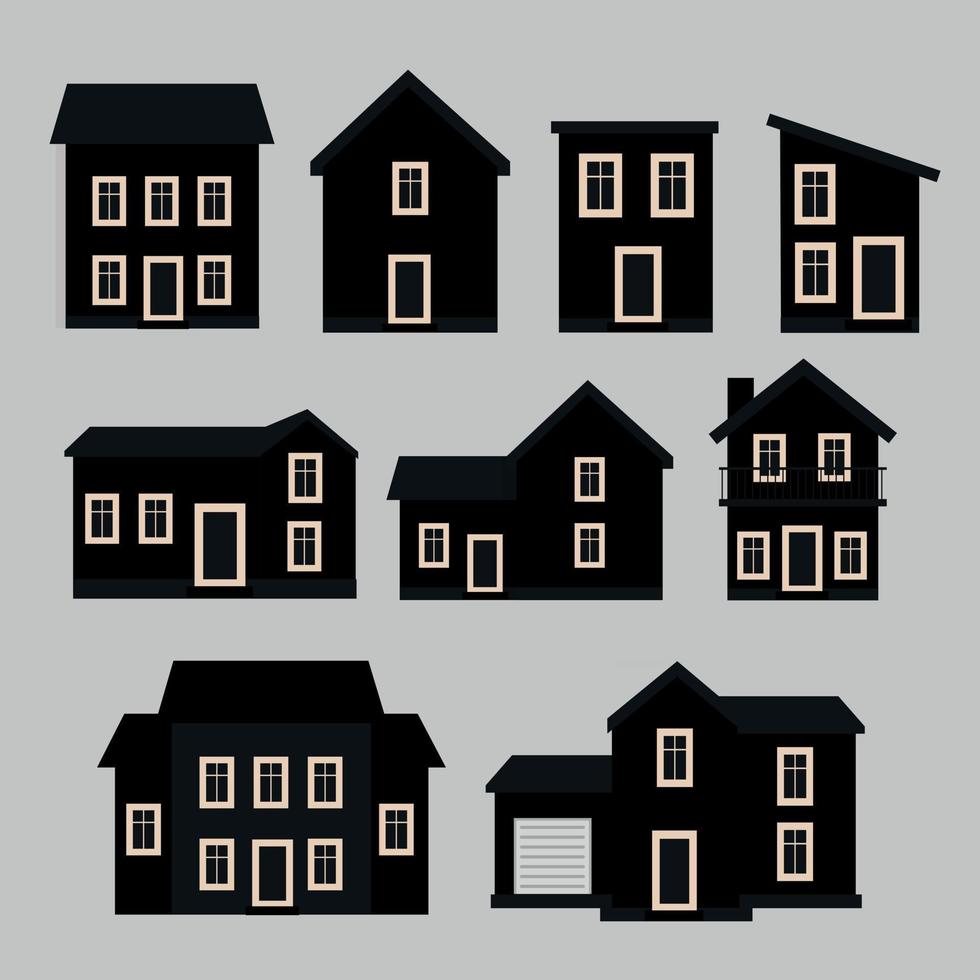 Illustration collection of houses in black and white vector
