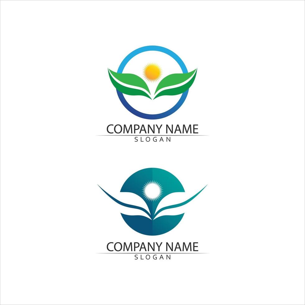 Tree leaf vector and green logo design friendly concept