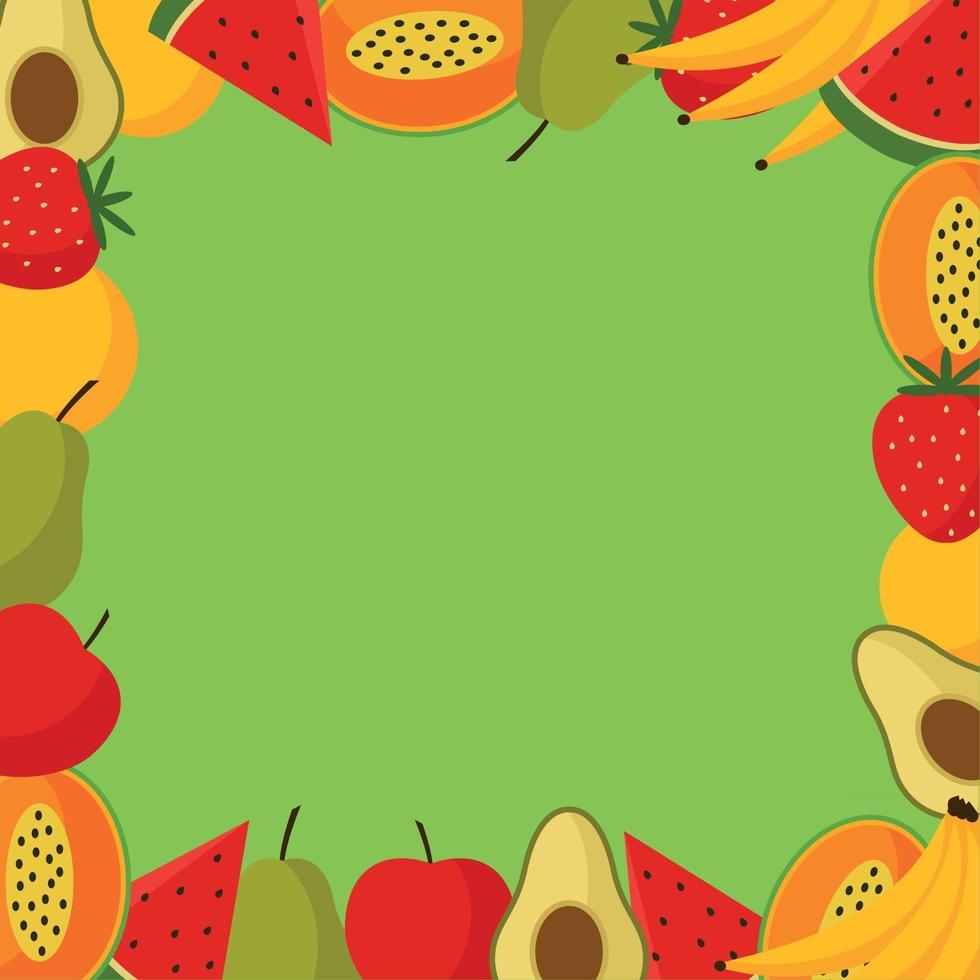 Fruit frame with green background vector