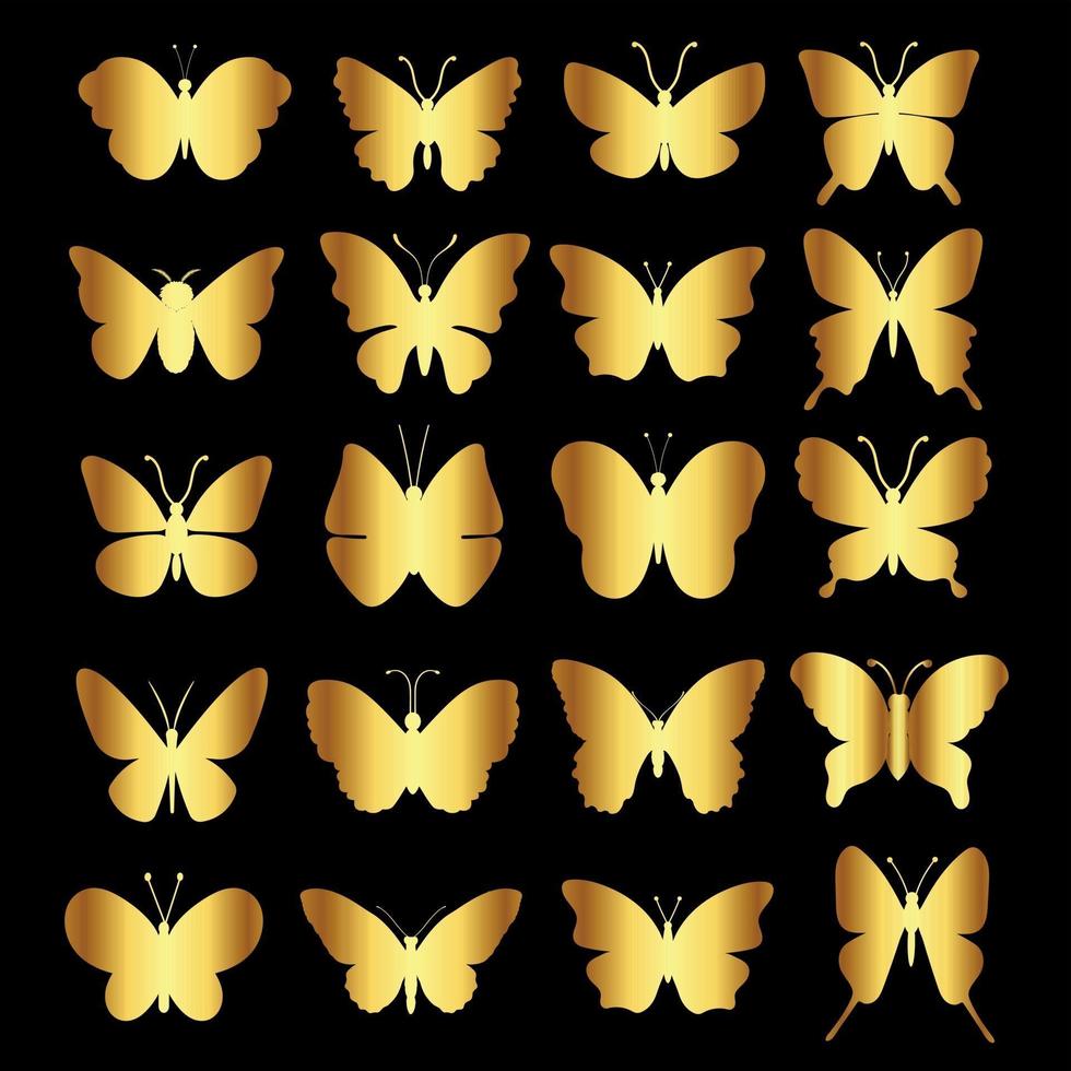 Golden butterfly collection vector