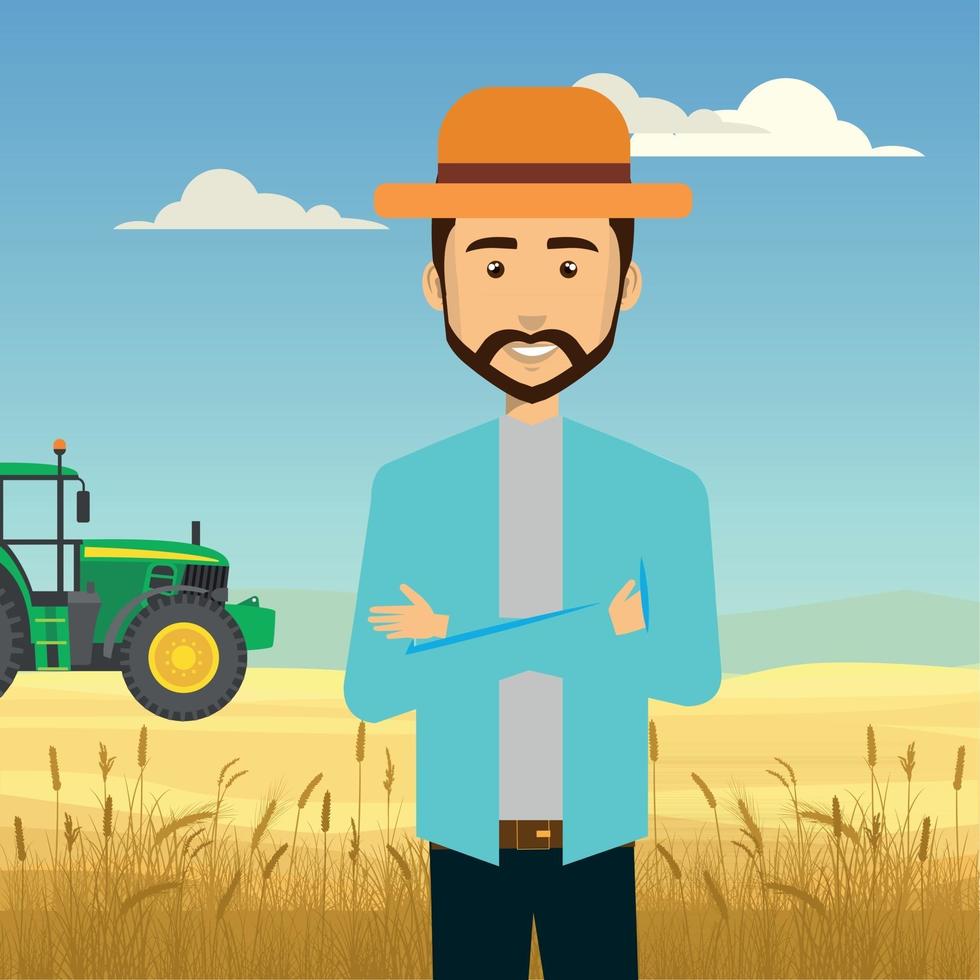 Ilustración de ingeniero agrónomo en un campo de trigo vector