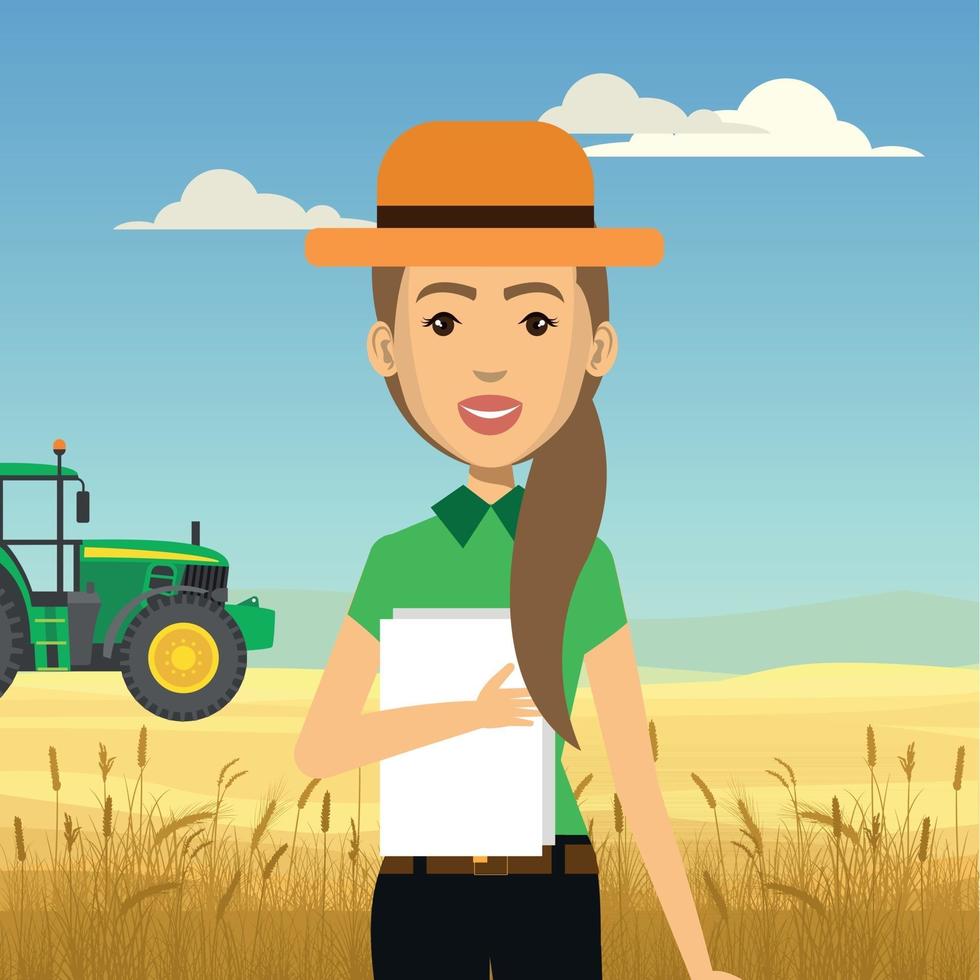 Illustration of female agronomist in a wheat field vector