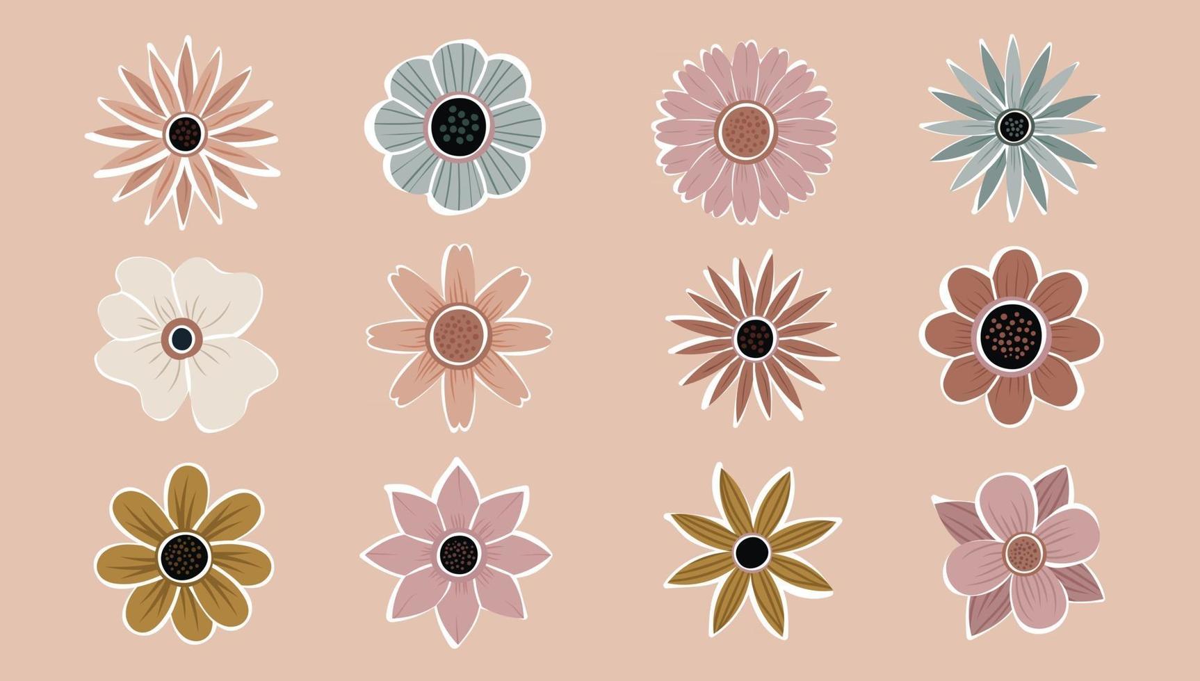 Flower Simple Abstract hand drawn various shapes wildflowers set. Botanical Nature flowers objects contemporary modern trendy vector. Collection of Elements illustration. vector