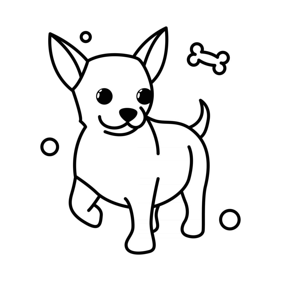 icono de ilustración de vector de dibujos animados lindo de un cachorro de perro chihuahua. es estilo de contorno.