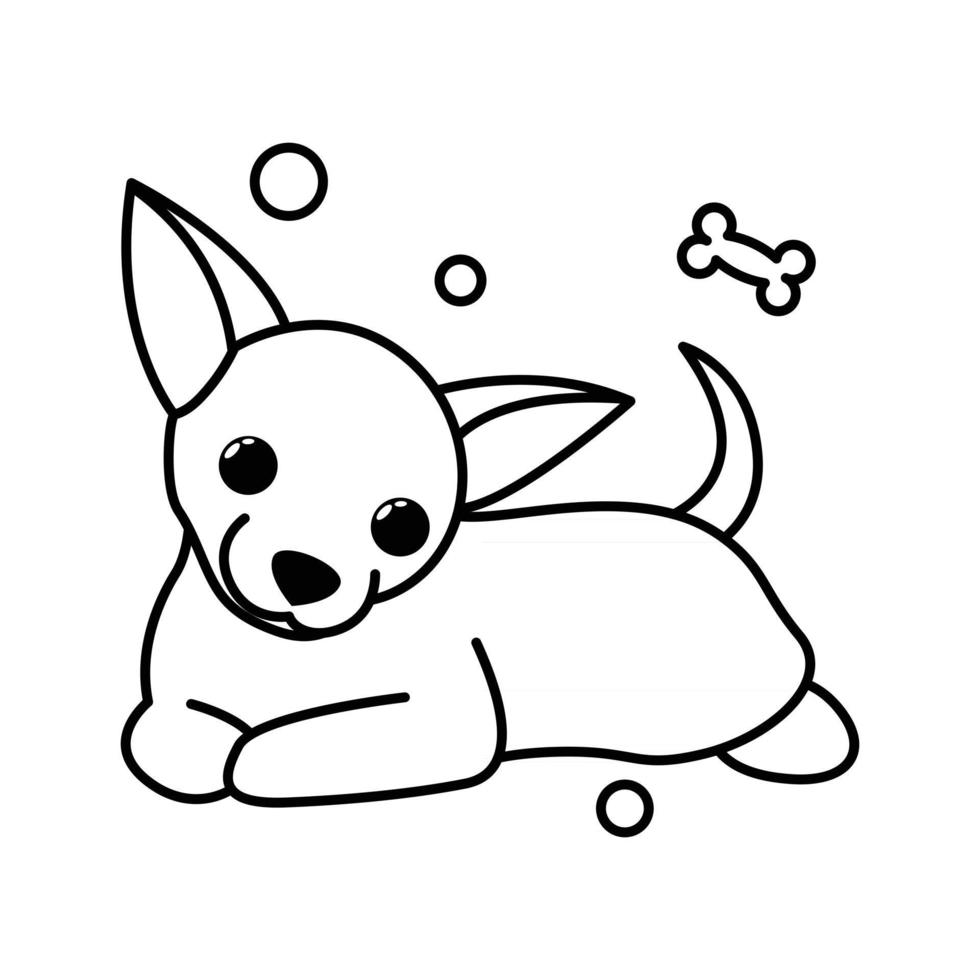 icono de ilustración de vector de dibujos animados lindo de un cachorro de perro chihuahua. es estilo de contorno.