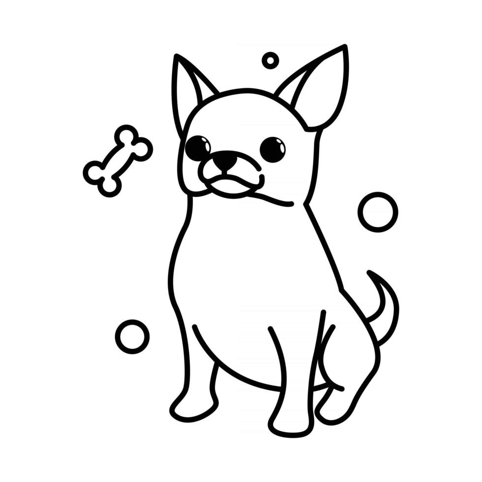 icono de ilustración de vector de dibujos animados lindo de un cachorro de perro chihuahua. es estilo de contorno.