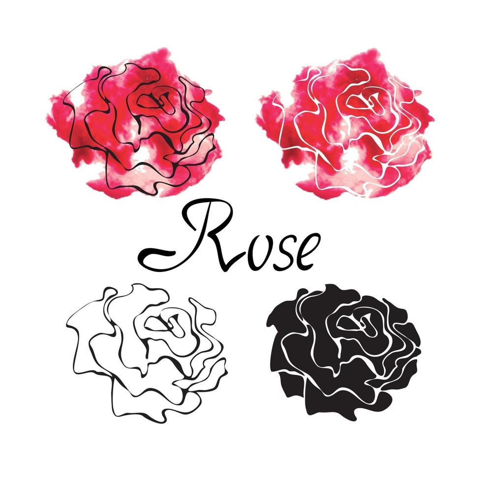 Vector colorido conjunto con logo rosas aislado sobre fondo blanco.