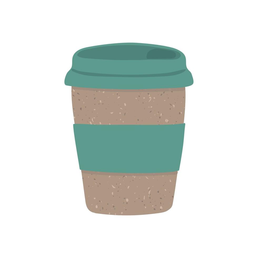 Vector colorful illustration of reusable eco cup of coffee. Zero waste concept.