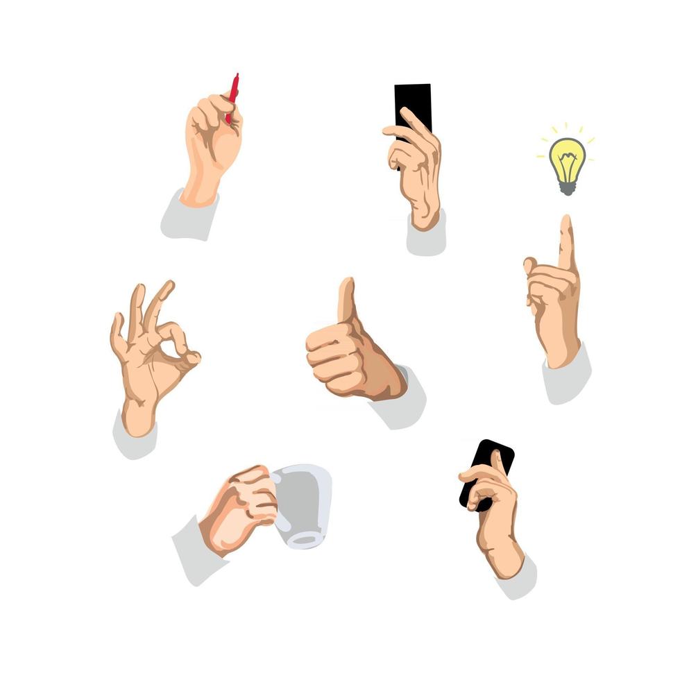 Set of hands businessman with different actions vector