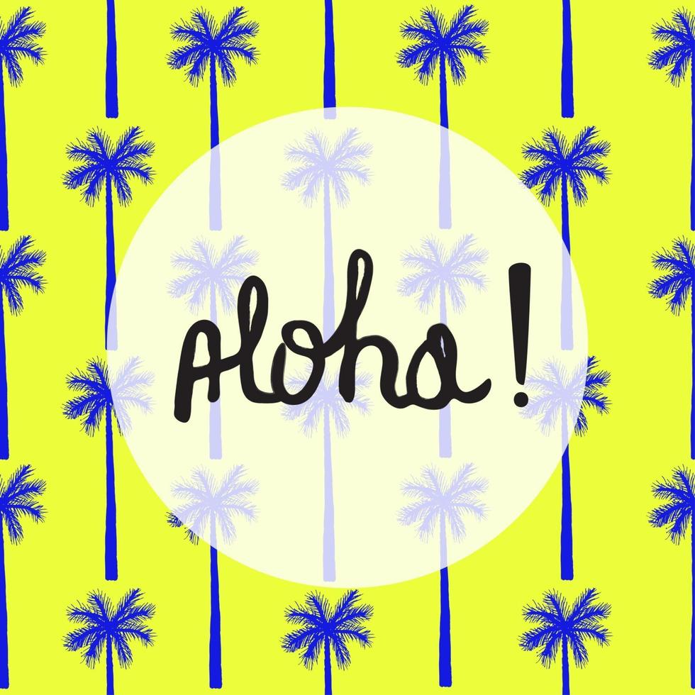 Bright summer card with palm tree seamless pattern vector